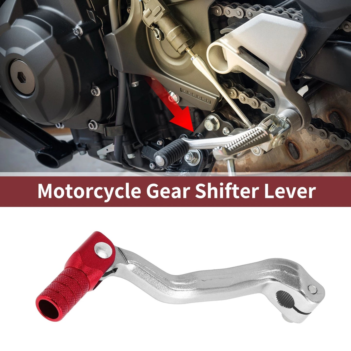 Folding Motorcycle Gear Shifter Lever Silver Tone Red Head for Bosuer M4