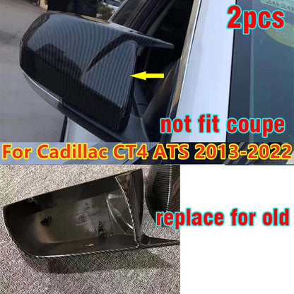 2X Carbon Fiber Rear View Side Mirror Cover Trim for Cadillac CT4 ATS (2013–2022)