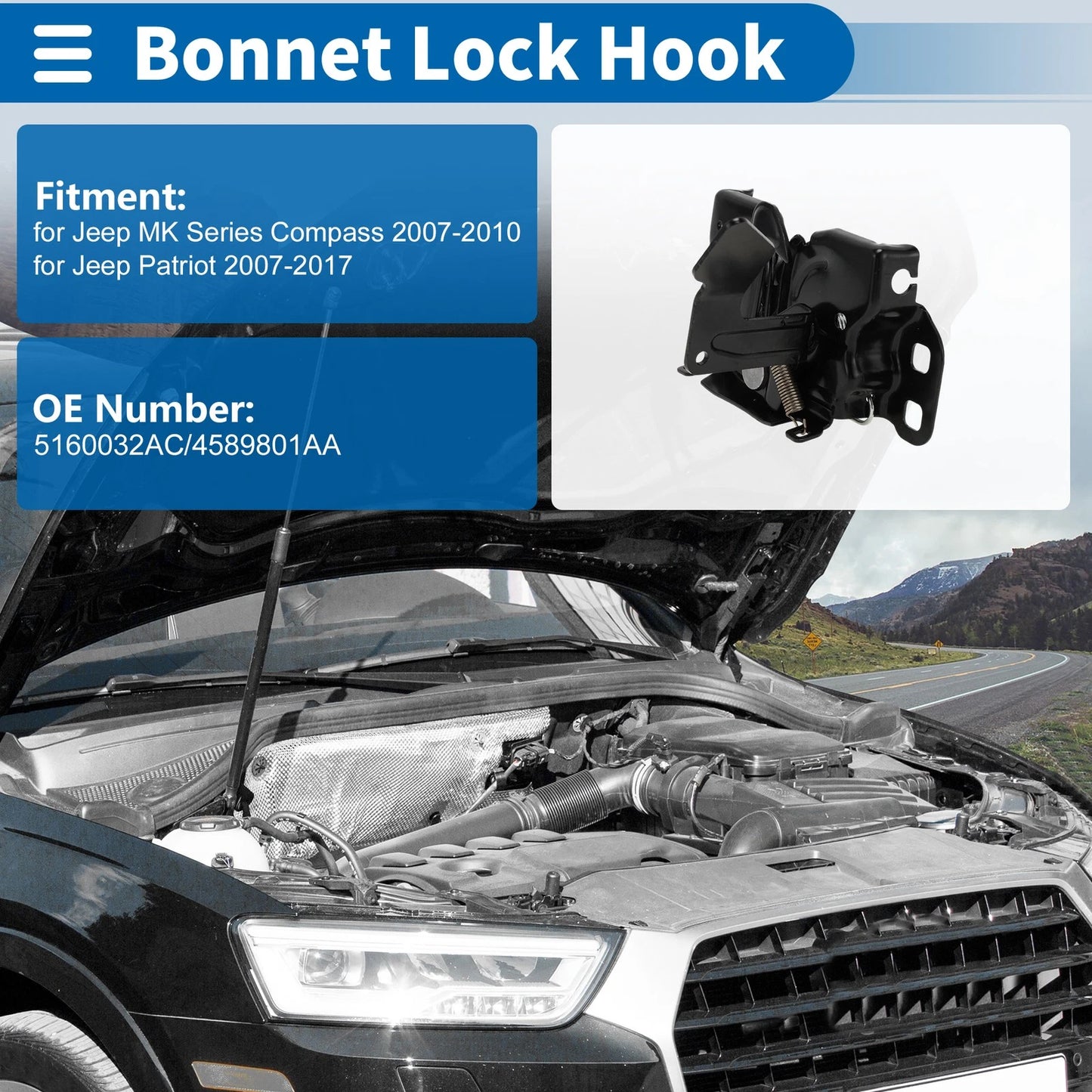 Hood Latch Assembly for Jeep Compass MK Series (2007-2010) 1 x Pcs
