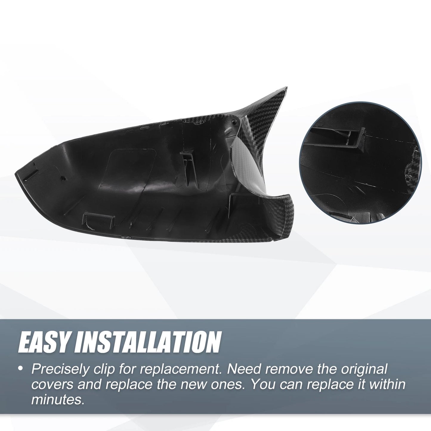 Rearview Mirror Cover Cap 2 x Black Carbon Fiber for BMW 5 6 7 Series (2009-2017)