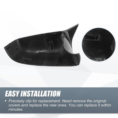 Rearview Mirror Cover Cap 2 x Black Carbon Fiber for BMW 5 6 7 Series (2009-2017)