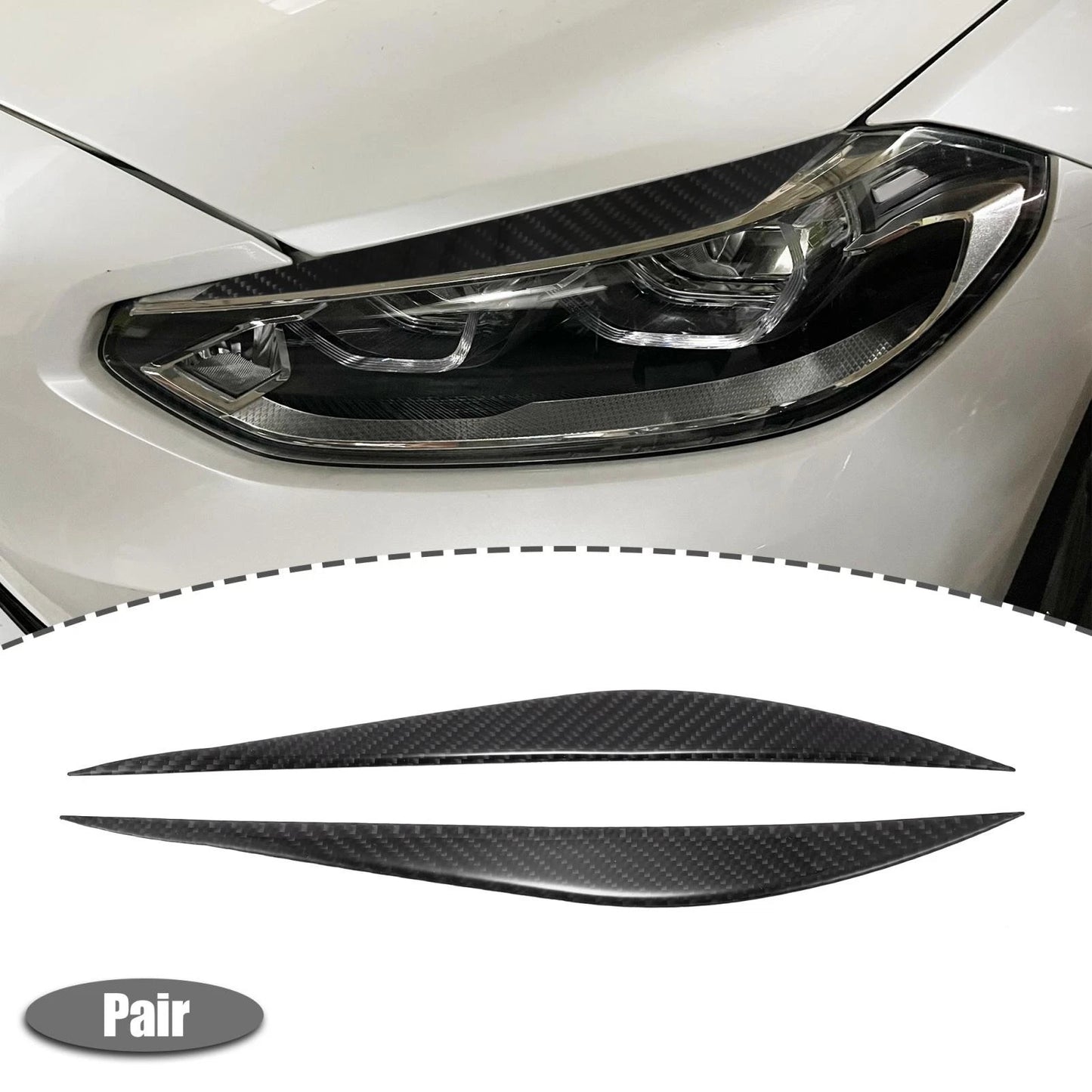 1 Pair Eye Lid Cover Sticker for BMW F30 Carbon Fiber Black (2012-2019)