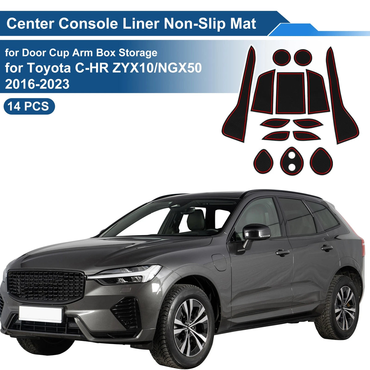 Car Non-Slip Mat 14 Pcs for Toyota C-HR (2016–2023)