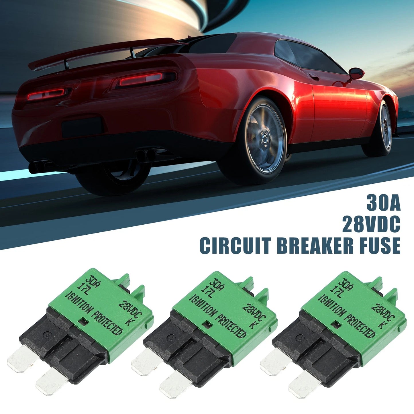 3 x 30A Circuit Breaker Blade Style Fuse for Car Marine 28V Green