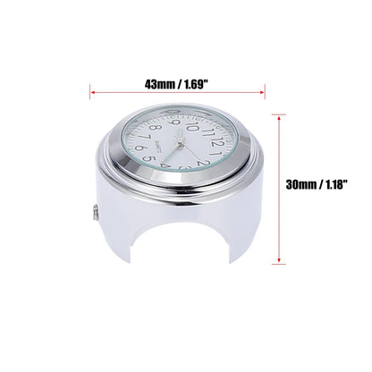 Clock Set / 22-25mm 7/8" to 1" / Motorcycle Handlebar Silver Tone White Panel