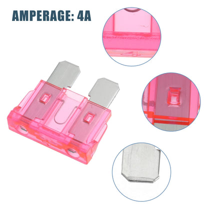 50pcs Mini Blade Fuses 4A for Cars, Boats, Trucks, SUVs, Motorcycles Pink