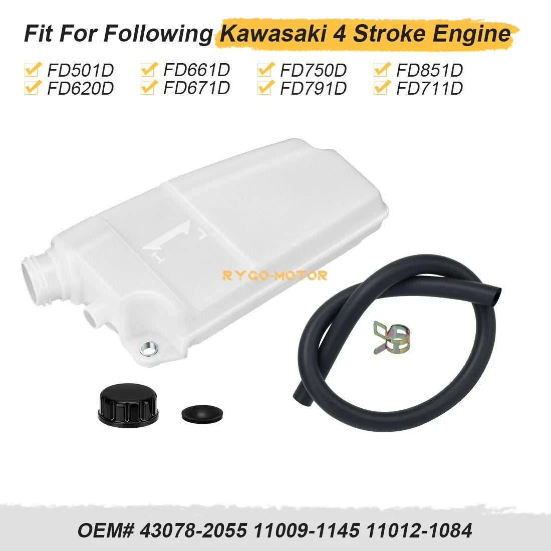 Coolant Reservoir w/ Hose Cap Clip for Kawasaki FD501D/FD750D/FD791D