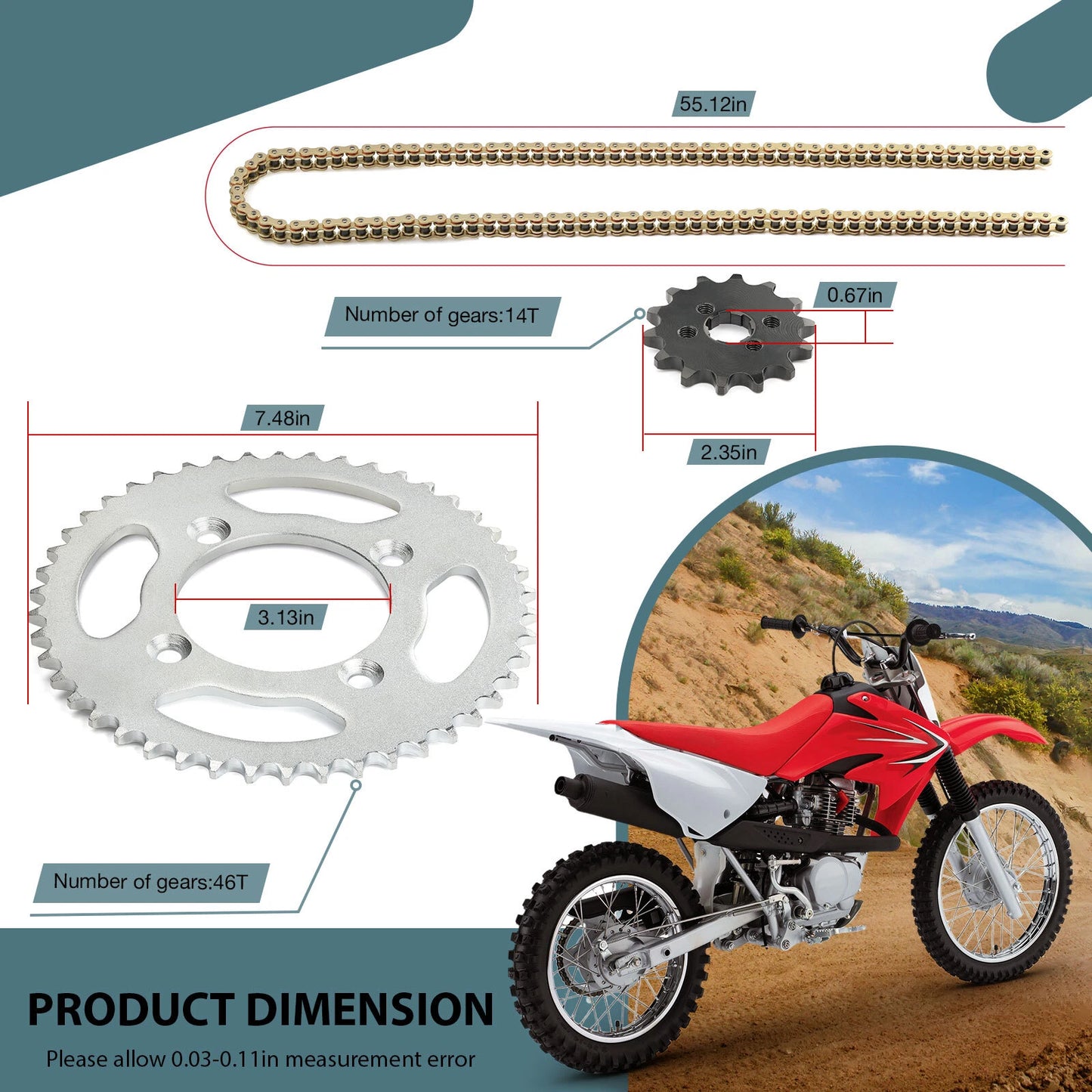2 x 14T/46T FrontRear Sprocket Chain Kit for Honda XR80R XR CRF80F (1989–2013)