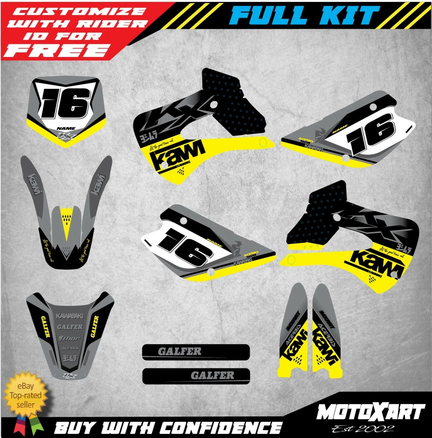 Custom Graphics Full Kit for Kawasaki KX 85 (1998-2013) STING Style Stickers