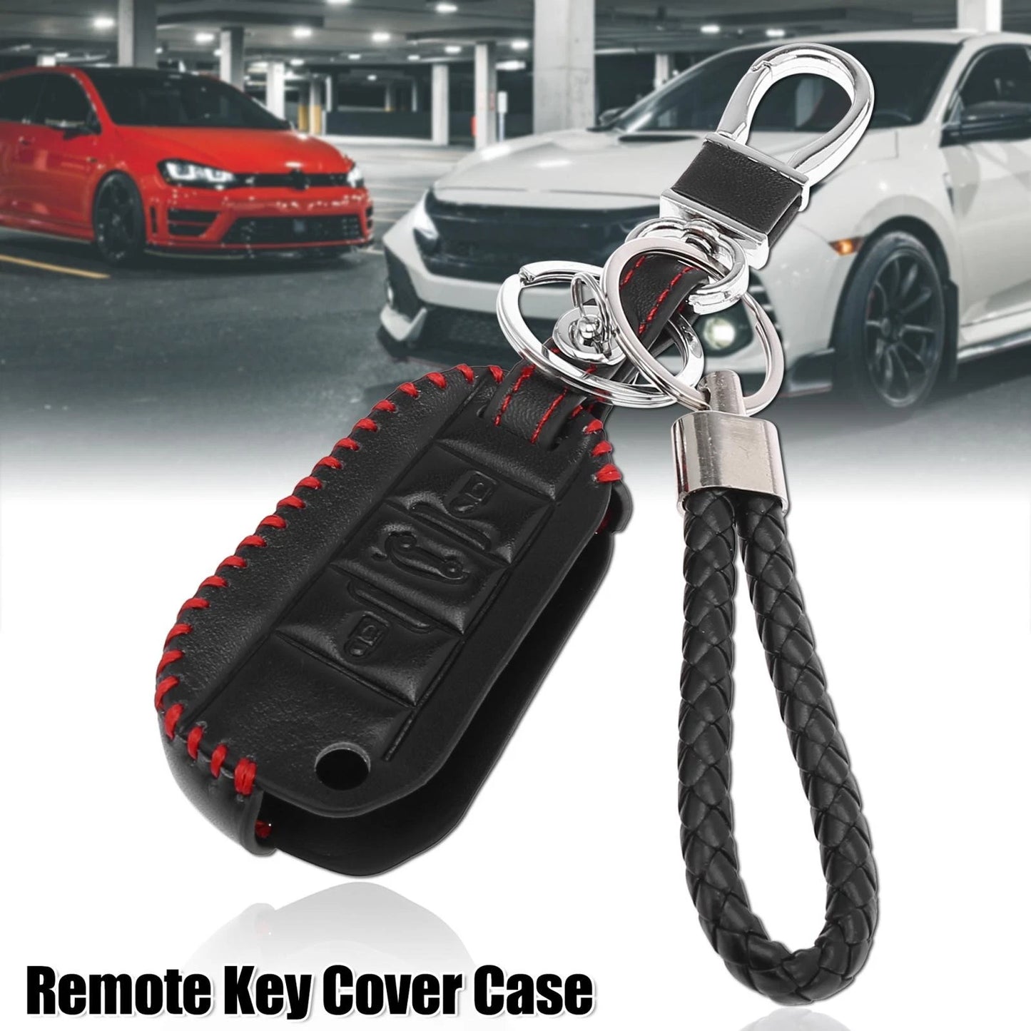 Leather Remote Key Fob Cover Case for Peugeot 508, Citroen C6 (2008-2018)