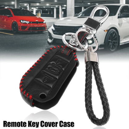 Leather Remote Key Fob Cover Case for Peugeot 508, Citroen C6 (2008-2018)