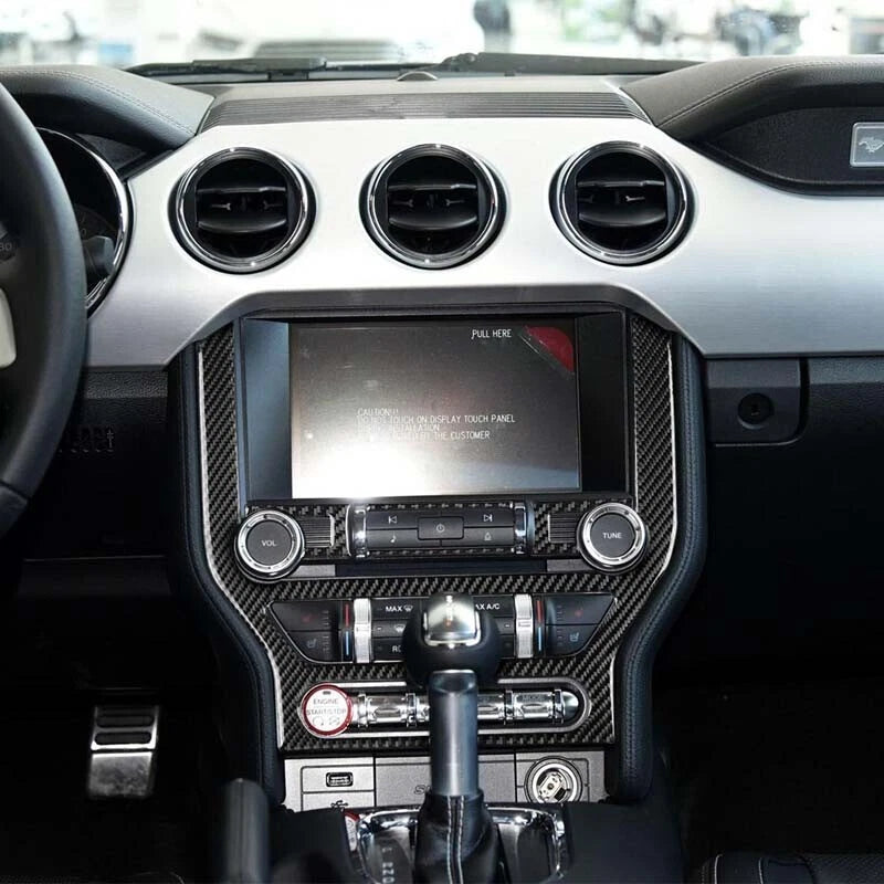 Soft Carbon Fiber Center Console CD Stereo Cover Trim For Ford Mustang 2015- 19