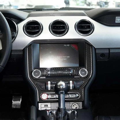 Soft Carbon Fiber Center Console CD Stereo Cover Trim For Ford Mustang 2015- 19