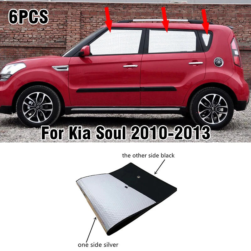6 x Side Window Camp Black Silver Privacy Sunshade for Kia Soul (2010–2013)