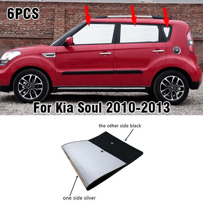 6 x Side Window Camp Black Silver Privacy Sunshade for Kia Soul (2010–2013)
