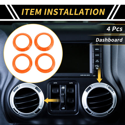 AC Vent Dashboard Decoration Rings for Jeep Wrangler JK JKU (2011-2017) Orange