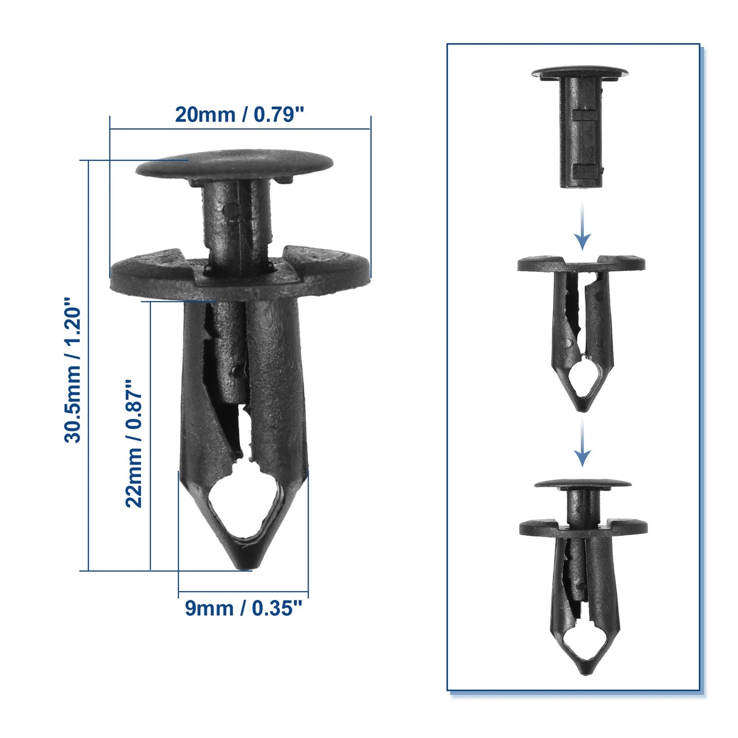25 x Push Type Rivet Retainer Bumper Fender Fastener for Dodge Honda