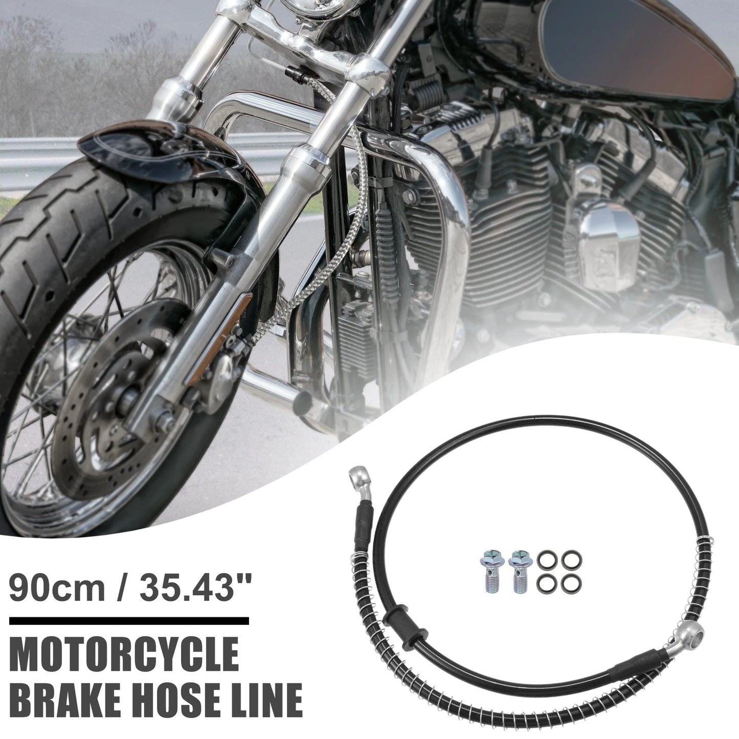 Brake Line 90cm Black Oil Hose Pipe with Spring Protection for Motorcycle