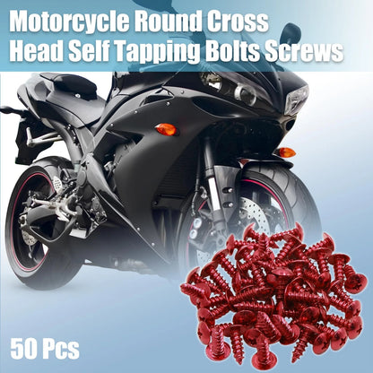 50pcs Red Round Cross Head Self-Tapping Bolts Screws for Motorcycle Car
