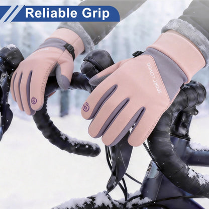 Full Finger Outdoor Fleece Women Cycling Gloves for Mountain Biking Pink Gray