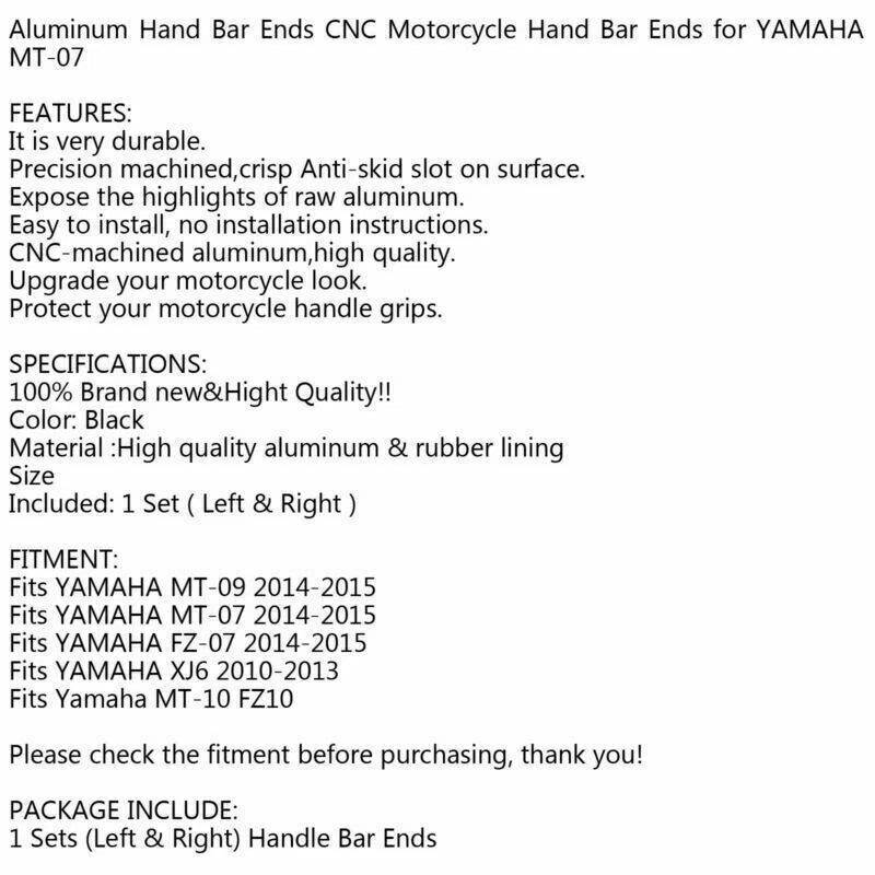 7/8" Aluminum Bar End Weights for Yamaha FZ07 MT07 MT09 (2014-2015)