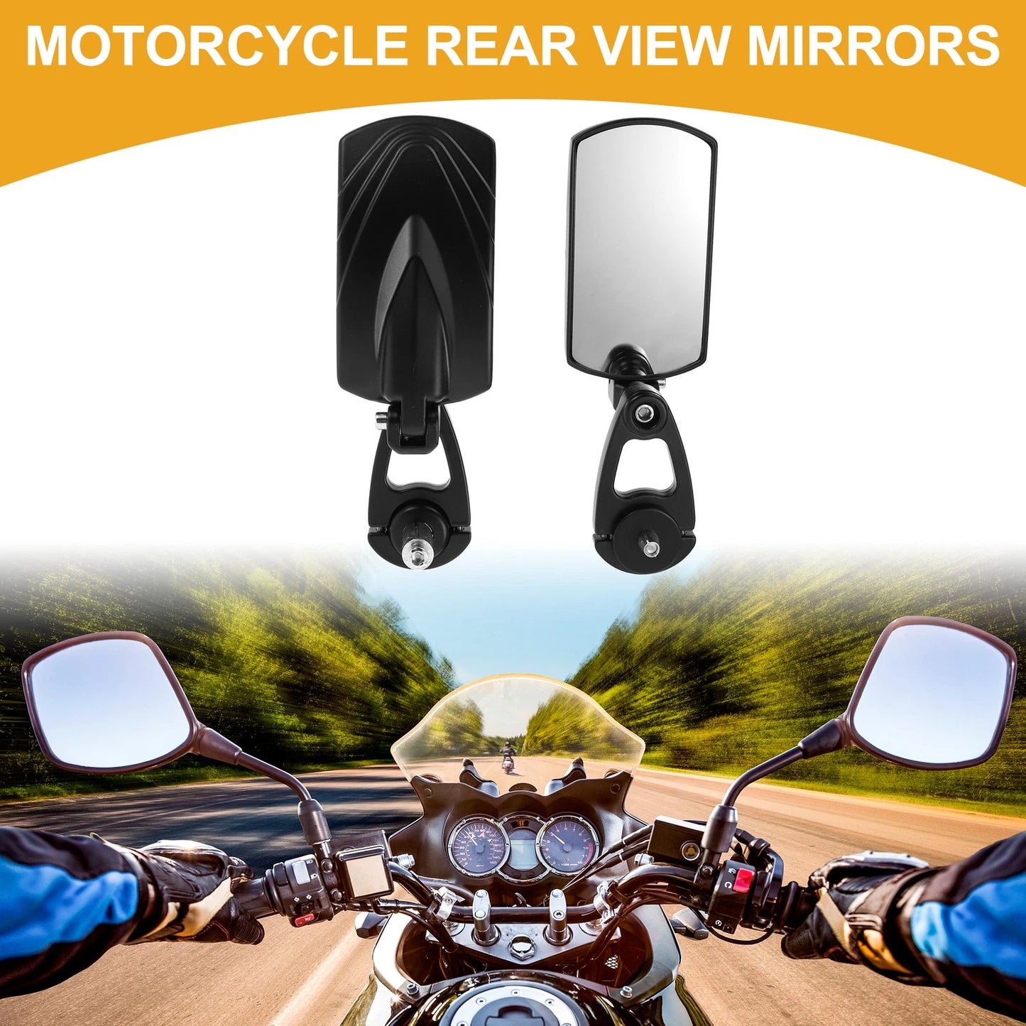 1 Set Handlebar Mirrors Rear View for Motorcycle Black Aluminum