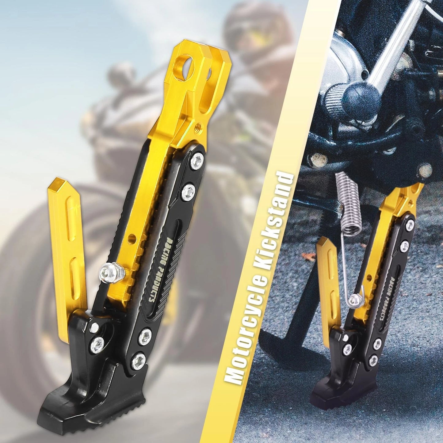 Kickstand/Set/Side Support Stand CNC Aluminum Alloy Gold Tone for Motorcycle