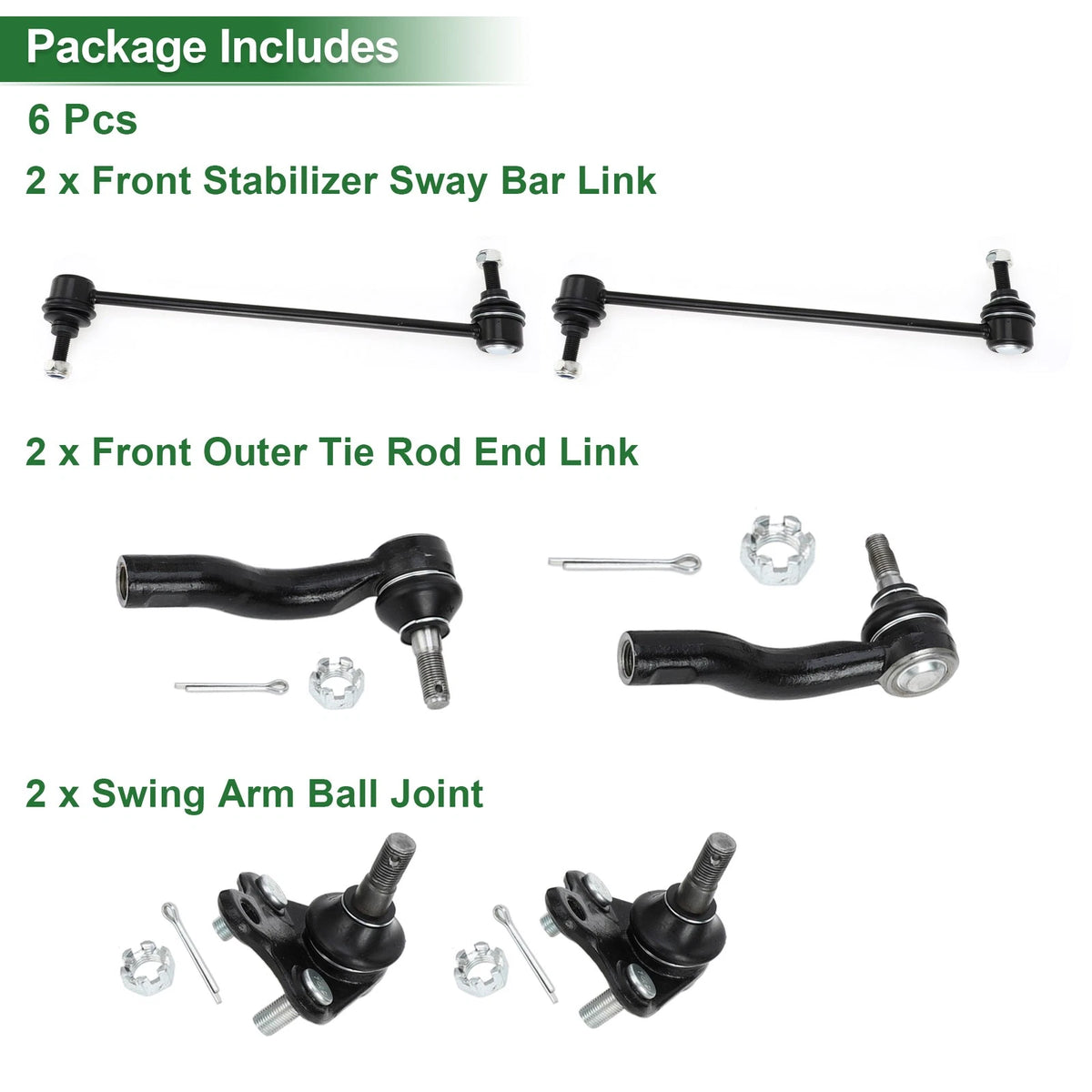 6 Pcs Front Suspension Kit Tie Rod Ends Sway Bar Links for Toyota RAV4 (2001-2023)