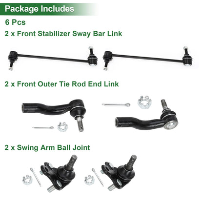 6 Pcs Front Suspension Kit Tie Rod Ends Sway Bar Links for Toyota RAV4 (2001-2023)