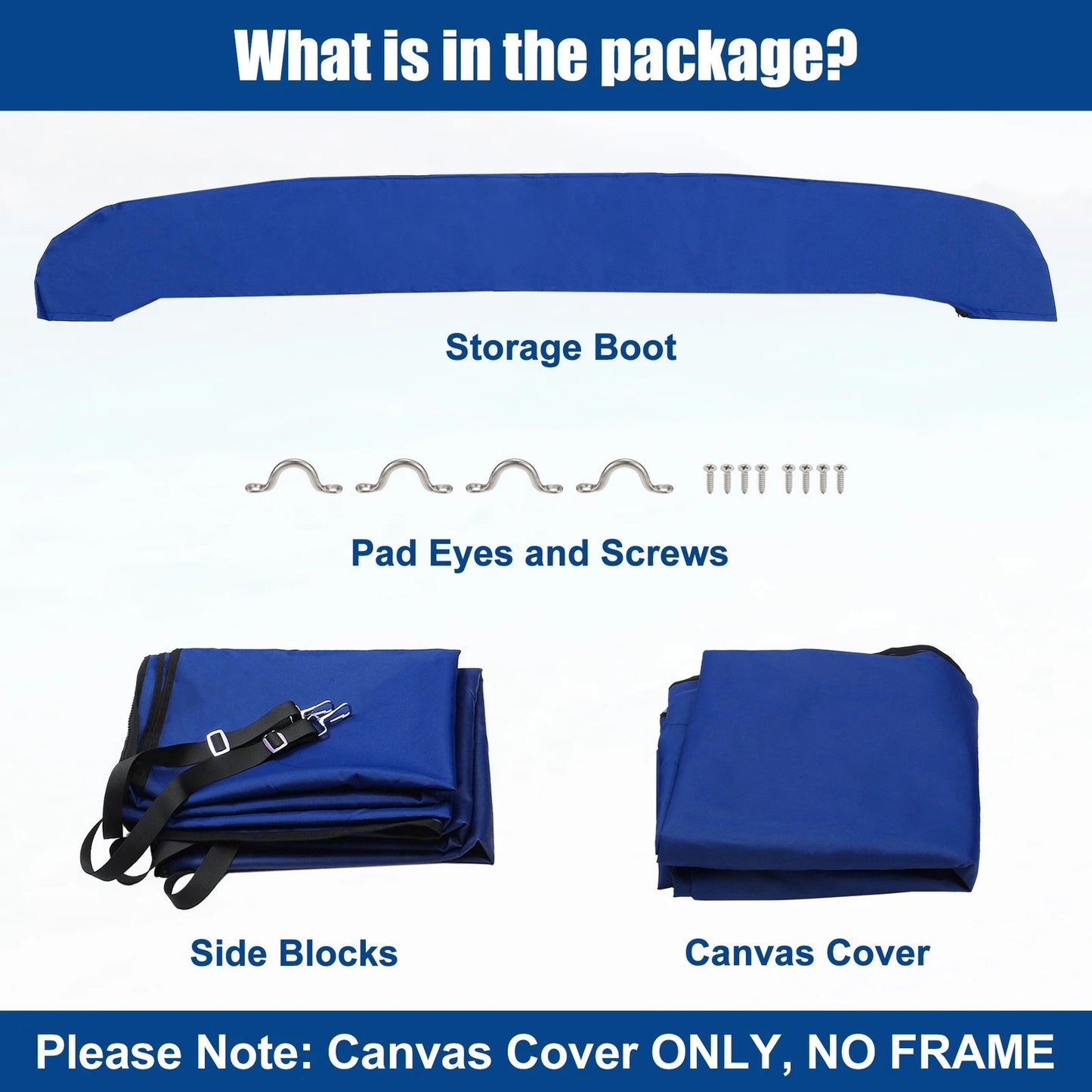 Set 600D 4Bow Bimini Top 8'Lx97–103"W Canvas Detachable Side Blocks for Make