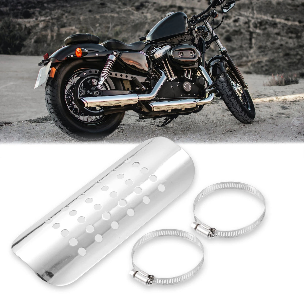 1 Set Exhaust Heat Shield Shield Cover Heel Guard Silver Tone for Motorcycle