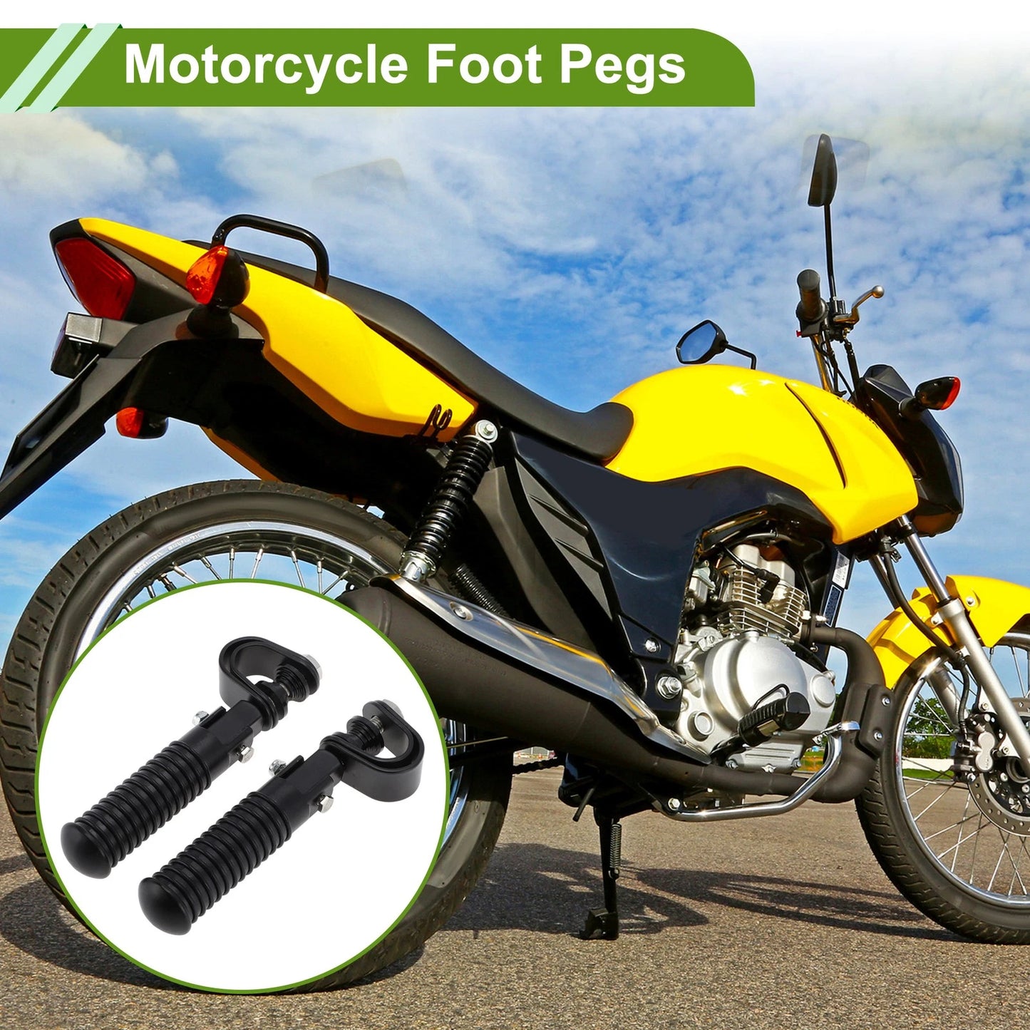 2 x Motorcycle FootPegs 4.9" Rear Footrest Rubber Metal Black