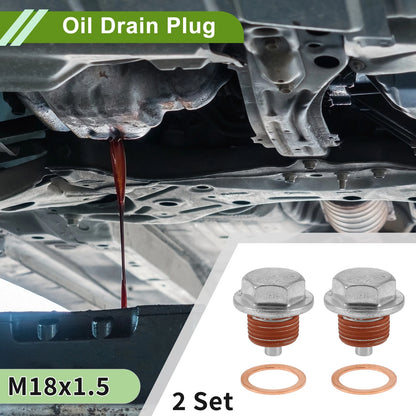 2 x M18x1.5 Copper Oil Drain Plug with Gasket for Car/Motorcycle Silver Red