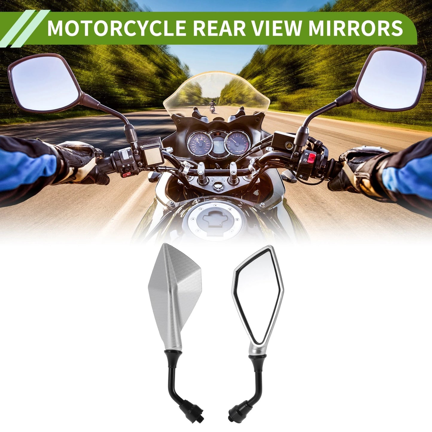 Rear View Mirrors 1 Set Polygonal Shape Silver Tone Iron Plastic for M10
