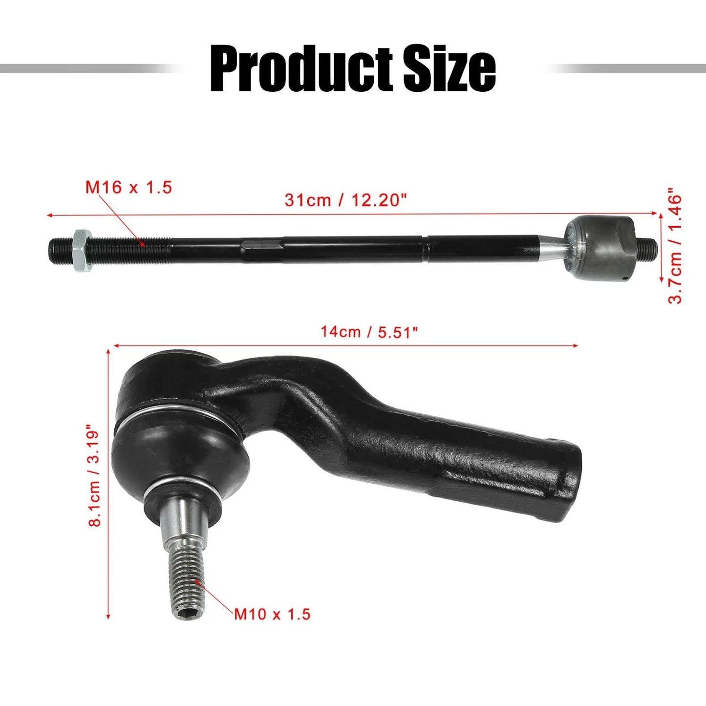 6pcs Front Inner Outer Tie Rods for Ford Focus, C-Max, Escape (2012-2017)