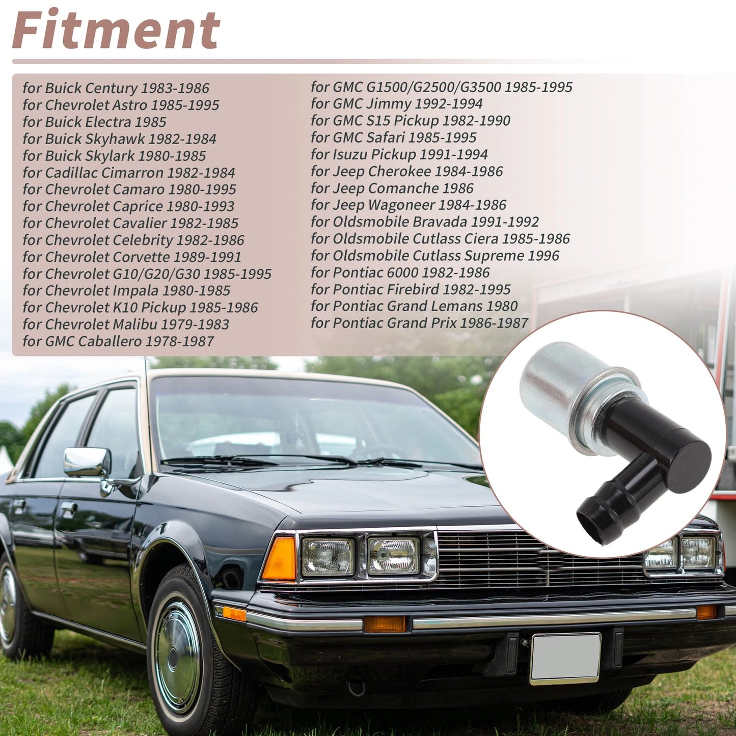 PCV Valve for Buick Century Plastic Metal Black Silver Tone (1983–1986)