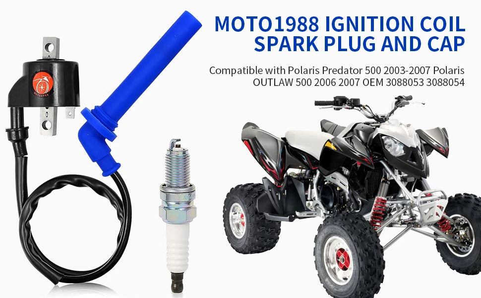 Ignition Coil & Spark Plug for Polaris ATV OUTLAW 500 (2006–2007)