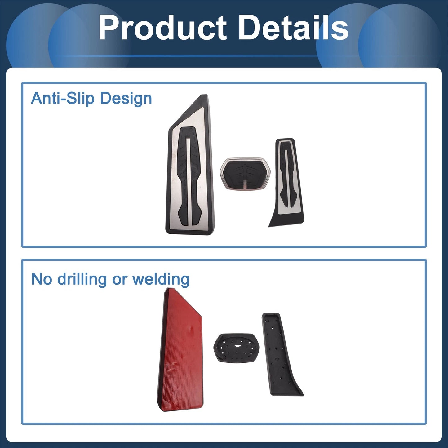 3 Pcs Foot Accelerator Pedal Covers for BMW X1 (F48) 2016-2022 Silver Tone