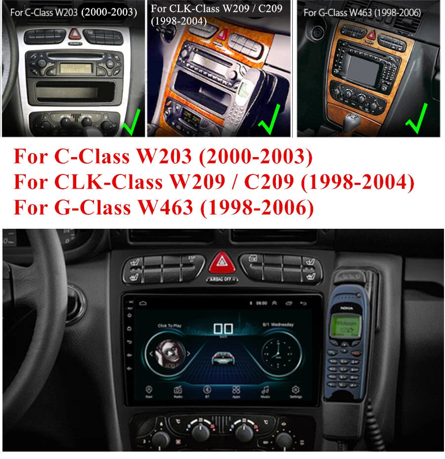 9" Android 10.1 Quad-Core Car Stereo GPS for Benz W203 W209 W463 (2000-2010)