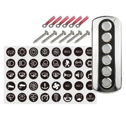 Marine Switch Panel Carbon Fiber Vinyl Stainless Steel Push Button Blue Light