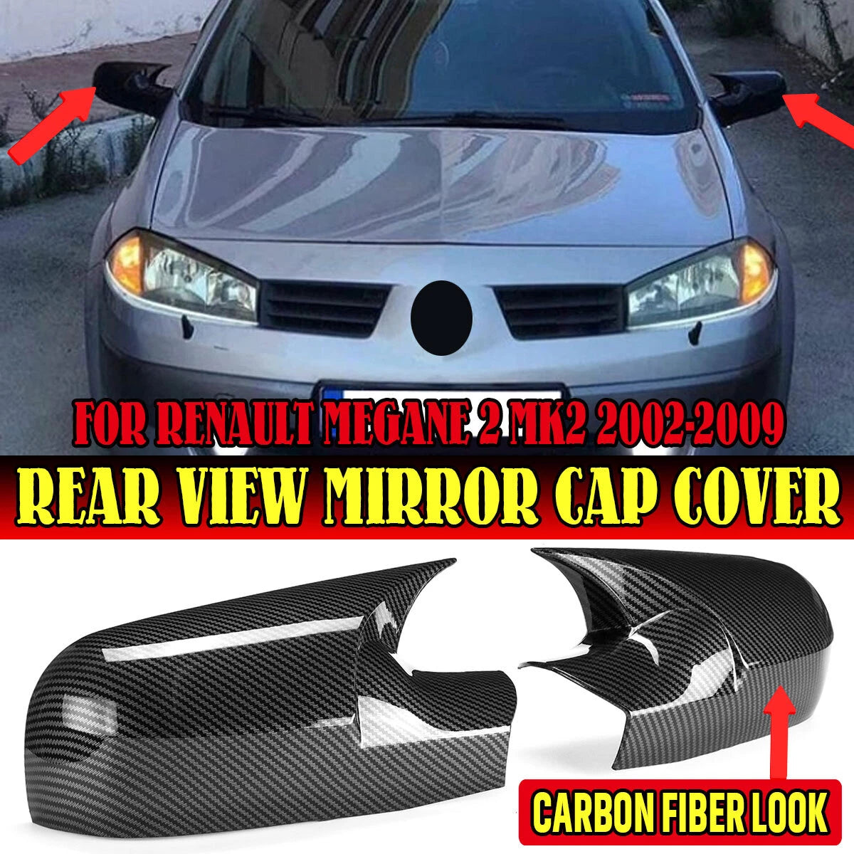 Side Mirror Cover Cap / Carbon Fiber Style / for Renault Megane 2 (2002–2009)