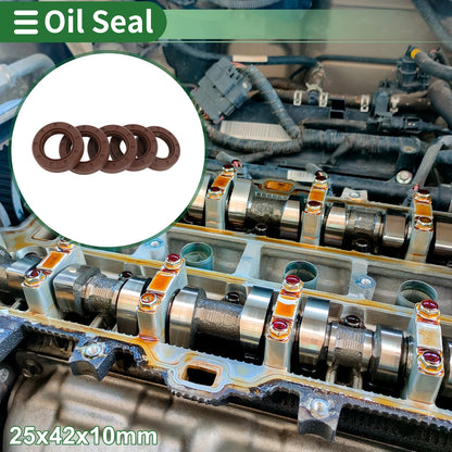 Oil Seal 25x42x10mm FKM Rubber High Pressure Brown 5 Pcs for Make Model