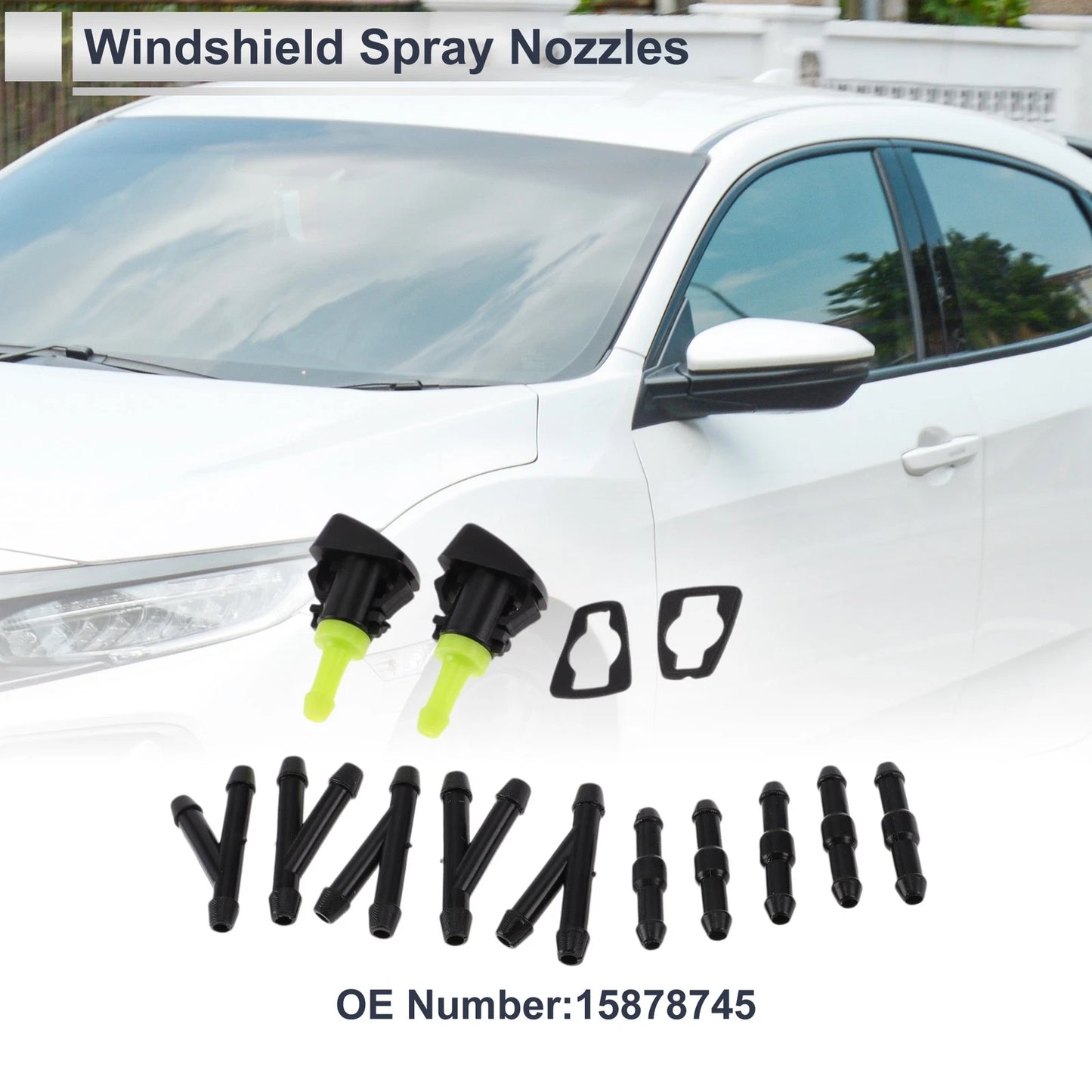 Washer Nozzle w/ 5 Pcs Y Hose Connector for Chevrolet 1 Set
