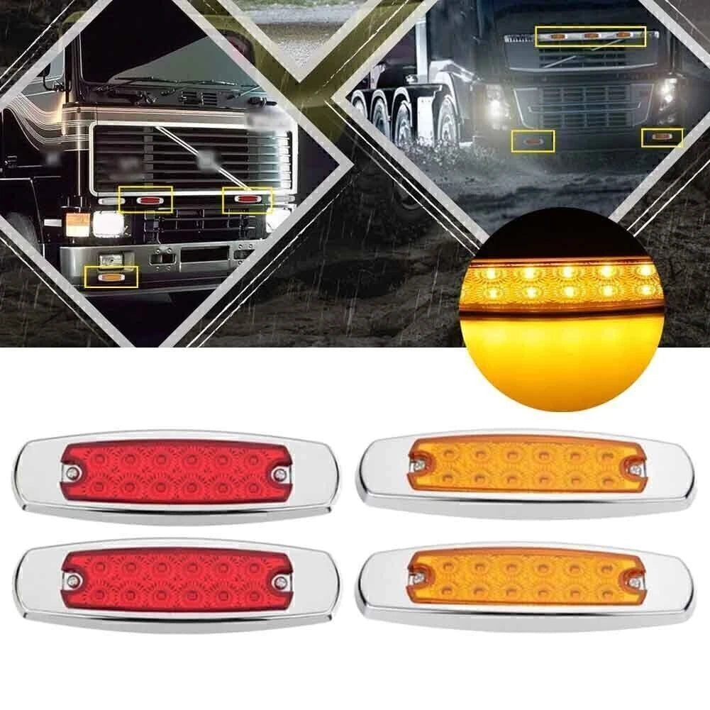 4 x 12 LED Sealed Side Marker Clearance Lights for Trailer (Red & Amber)