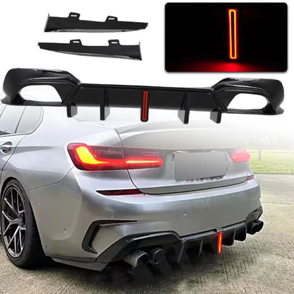 Rear Bumper Diffuser Lip w/LED Light Gloss Black for BMW 3 Series G20 (2019+)