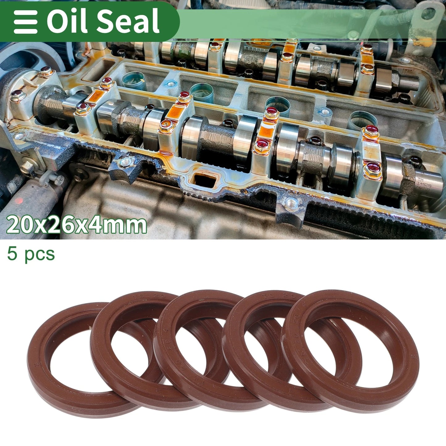 Oil Seal 20x26x4mm FKM Rubber Brown 5 pcs