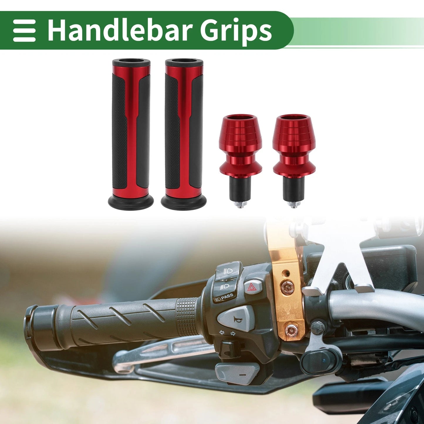 7/8" 22mm / 1 Set / Hand Grips Rubber Red for Universal Motorcycle
