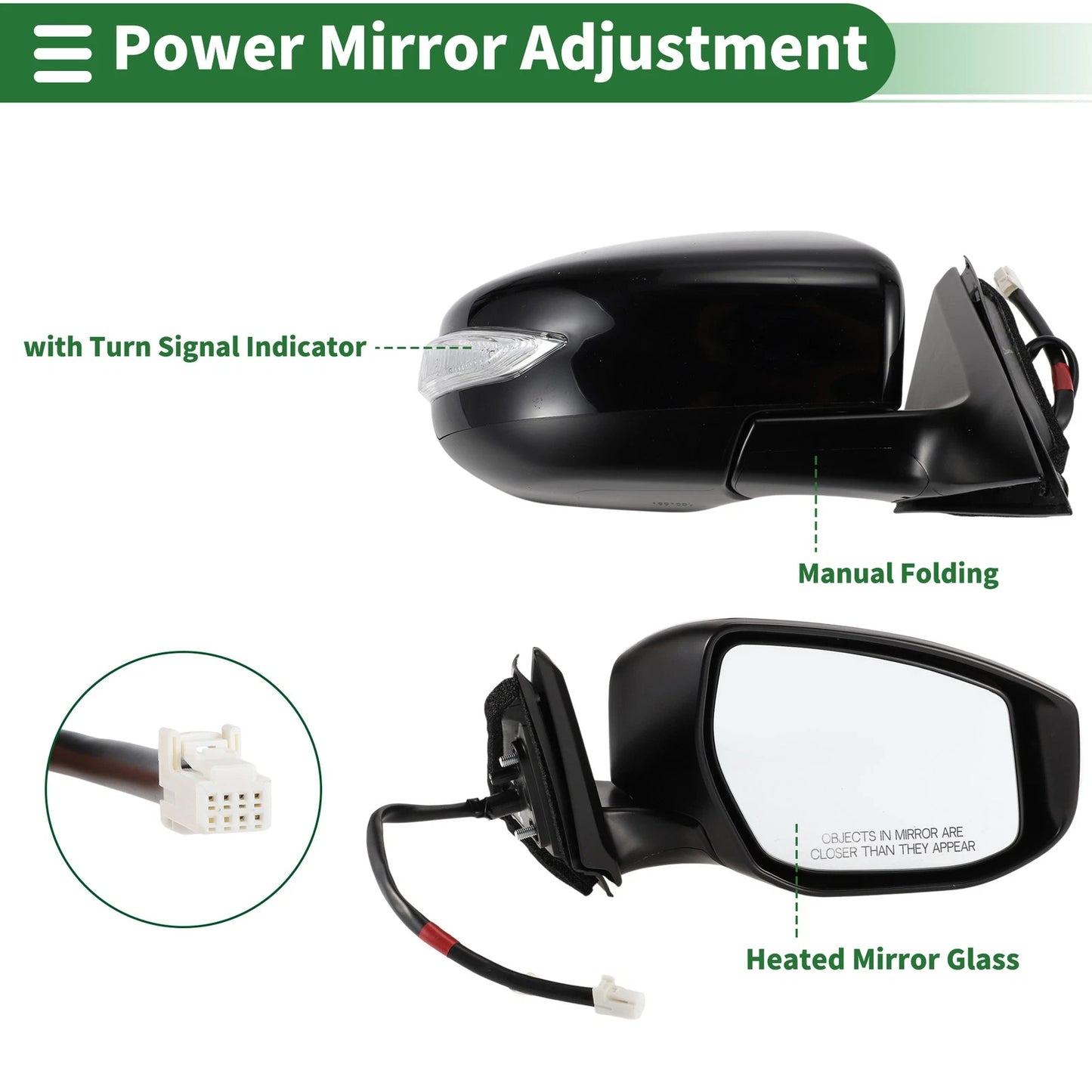Right Side Door Mirror for Nissan Altima 2013-2018 Manual Folding Black