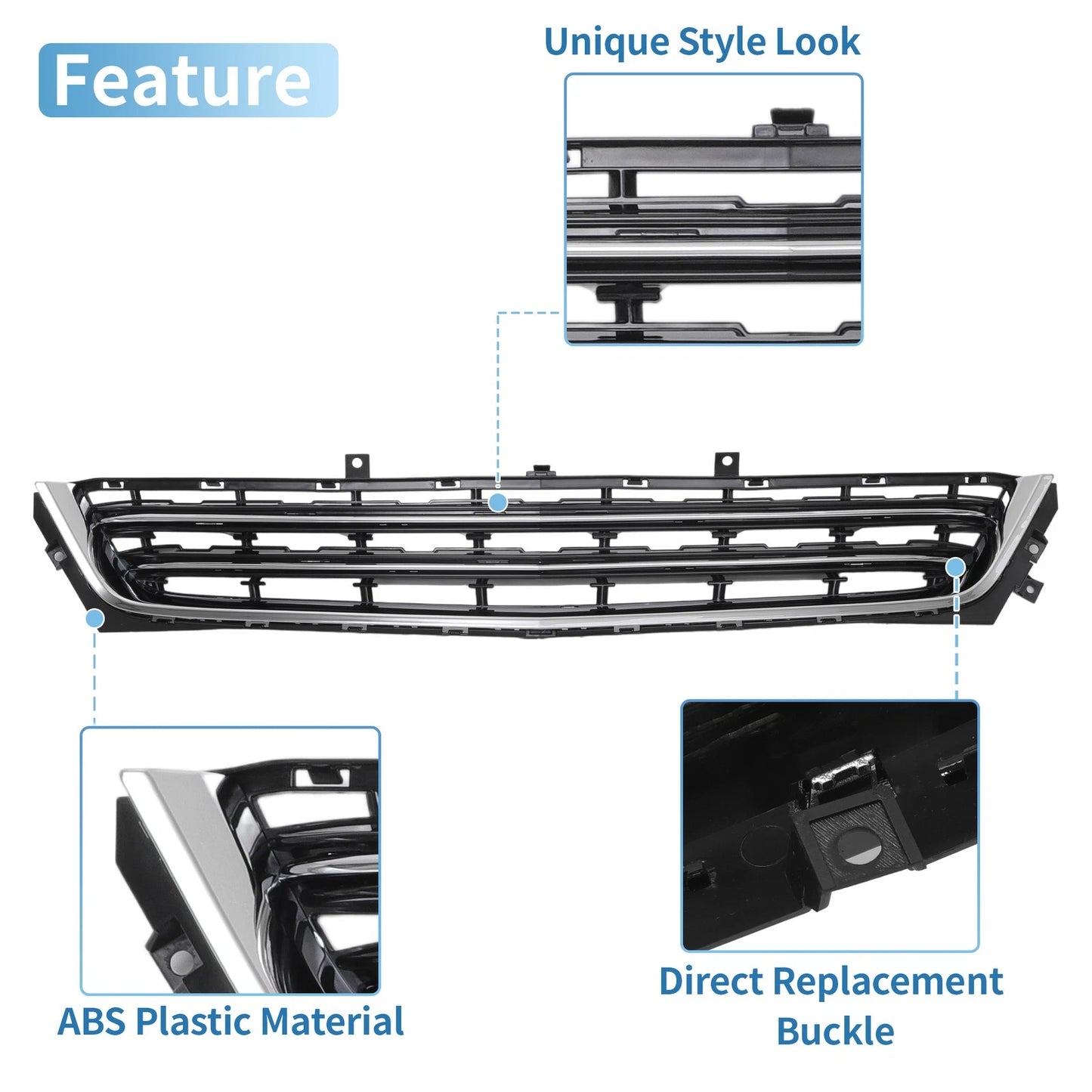 Front Lower Bumper Grille Chrome Silver Tone for Chevrolet Impala (2014-2020)
