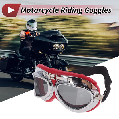 1 Pc Motorcycle Riding Goggles Deep Gray Lens Red Silver Frame PU Sponge